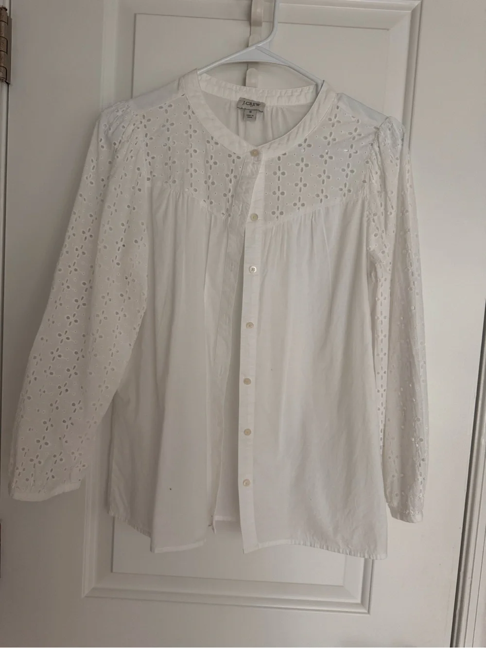 J. Crew White Eyelet Button-Down Blouse
